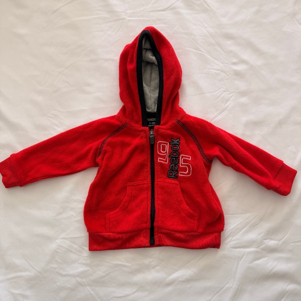 Vintage Reebok Baby Boy Red Fleece Full-Zip Hoodie 0-3M